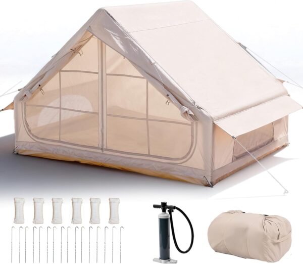 4 Season Inflatable Air Tent for Camping, 2-4 Person Quick Setup with Pump, 3000mm Waterproof Rating, Outdoor Adventure Family Tent with Storage Bag and Stakes