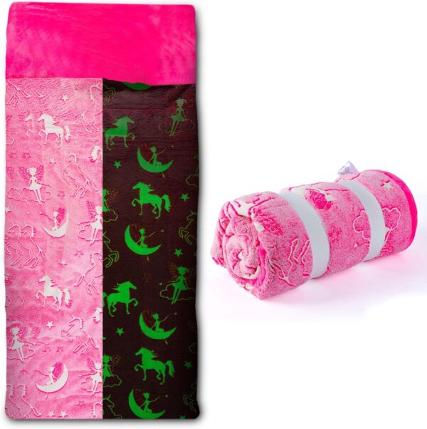Kids Sleeping Bag Glow in The Dark Slumber Bag for Girls and Boys - Large, Soft, Durable, Warm, Plush Sleeping Bags - Dinosaur & Unicorn Gift for Sleep Overs